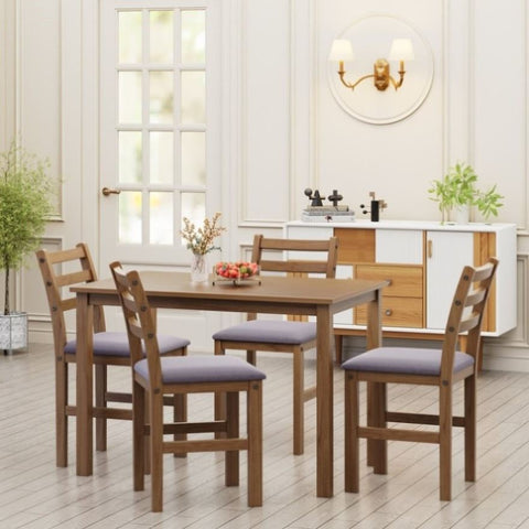 ZUN 5PCS Stylish Dining Table Set 4 Upholstered Chairs with Ladder Back Design for Dining Room Kitchen 02910821