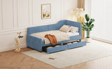 Twin Size L-Shaped Corduroy Daybed,Upholstered Bed Frame with 2 Storage Drawers,Blue N733P171470C