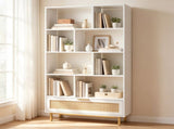 White Rattan Drawer Bookcase 8 Open Cubbies, Freestanding Engineered Wood Storage Display Shelf 16893982