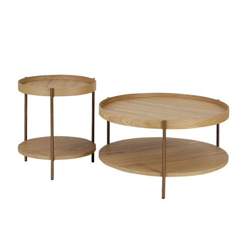 ZUN 2-Piece Modern 2 Tier Round Coffee Table Set for Living Room,Easy Assembly Nesting Coffee Tables, W2582P167729
