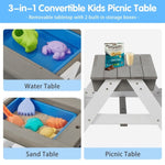 ZUN 3-in-1 Kids Outdoor Wooden Picnic Table With Umbrella, Convertible Sand & Wate, Gray ASTM & CPSIA W1390104709