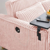 The pull-out push-in pink corduroy sofa with dual functions, equipped with a movable tabletop W1278P249022