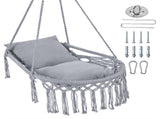 Gray Boho Macrame Hanging Swing Chair with 2 Padded Cushions, 330LBS Capacity Hammock Chair for 42193388