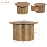 Round Coffee Table for Living Room in Natural, Farmhouse Coffee Table a Drawer, Center Table N735P242922N