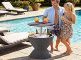 Gray Outdoor Imitation Rattan Ice Cooler Side Table 8Gal 2-Height Adjustable with Drain Plug 49158716
