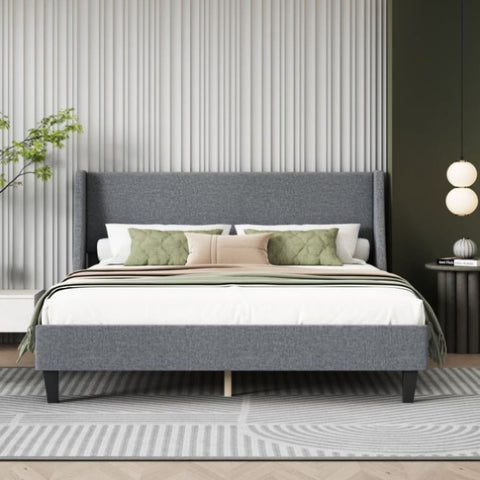 ZUN Queen Size Bed Frame Upholstered Bed Frame Platform,Non-adjustable Headboard Linen Fabric Headboard W1793138514