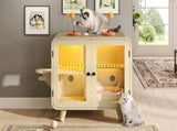 Cat Hidden Litter Box Enclosure with RGB LED Light, Cat House with Stairs and Cat Pom-pom Toys for N704P419240A