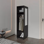 ZUN Black 3-Shelf Wardrobe with Mirror and Open Storage B062P227647