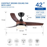 ZUN 42 In Intergrated LED Ceiling Fan Lighting with Brown Wood Grain ABS Blade W136755960