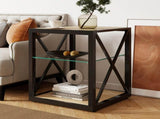 1 piece Modern End Table Nightstand for Bedroom & Living Room, Tempered Glass&Natural Wood MDF Top , W241P246914