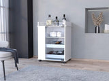 Willow Park Glass Door Bar Cart with Bottle Holder and Casters White B062111723