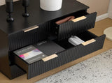 Black P2 Particle Board and Density Board Wavy Pattern Drawer Front Three-Level Four-Drawer Bedside 08161616