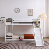 Elevated Cross Guard Rail with Slide Twin Pine Wooden Bed White 42592496
