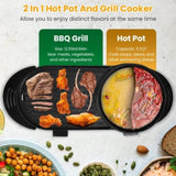Dual-Electric 2 in 1 Hot Pot & Grill Combo, 2200W Rapid-Heat Indoor , 3.7 QT Non-Stick Hotpot 40130356