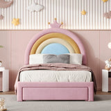 Twin Size Upholstered Rainbow Design Bed, Velvet Princess Platform Bed with Storage Drawer, No N733P234606H