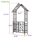Metal Garden Arch with Gate W58.07*H97.24 Climbing Plants Support Rose Arch Outdoor Black W1586P278421
