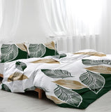 3 Pieces Green Gold Tropical Duvet Cover Set Botanical Palm Leaves Pattern Microfiber Lightweight 41365836