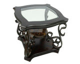 End table, Glass table top, MDF W/marble paper middle shelf, powder coat finish metal legs. W48720761