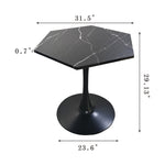 ZUN 31.50"Modern Hexagonal Coffee Table with Printed Black Marble Table Top,Metal Base, for Dining Room, W757P186687