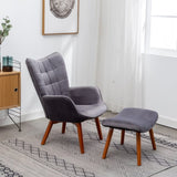 Leiria Contemporary Silky Velvet Tufted Accent Chair with Ottoman, Gray T2574P164273