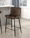 Set of 2 Counter Height Chairs Brown Velvet Upholstery Modern Casual Dining Furniture Metal Legs, B011P234280