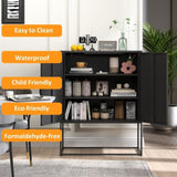 Heavy Duty Metal Buffet Sideboard Modern Steel Storage with 2 Shelves, Free Standing Accent GL-W2735P186336