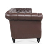 84.65" Dark Brown PU Rolled Arm Chesterfield Three Seater Sofa. W68035342