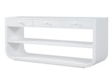 Modern Curved Console Table with 3 Soft-Close Drawers & 2 Open Shelves, Solid Wood Base, N759P433560K