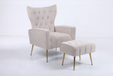 Upholstered Accent Chair with Tufted Cushions and Ottoman In Beige B2730P271433