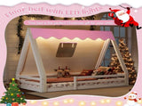 Twin Size House Floor Bed with Tent and Light, Solid Wood Teepee Floor Bed with Full-length W1580P369465