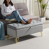 Fashion light Grey Velvet Fabric Upholstered large storage rectangular bench for Entryway W2082P176563