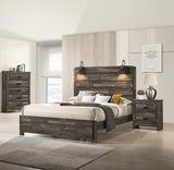 ZUN 1pc Rustic Style Butcher Block Finish Weathered Brown Finish King Size Bed w/ Lamp Wooden Bedroom B011P230852