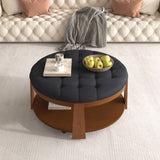 Modern Large Round Ottoman Coffee Table 2-Tier Oversized Button Tufted Ottoman with Wood Shelf N735P180224B