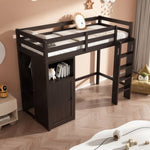 ZUN Twin Loft Bed with Wardrobe, Storage Shelves and Ladder, Espresso 46254892