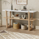 TREXM Retro Elegant Console Table with Marble-Effect Top and Versatile Storage Solutions for N715P196906D