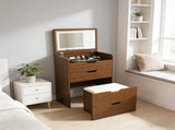 3-in-1 Vanity Desk with Flip Top Lighted Mirror & Storage Stool, Compact Makeup Dressing Table for 32529191