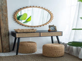 D34" Wood Round Mirror with Beaded Frame, Circle Wall Mirror for Living Room Bedroom Entryway W2078126450
