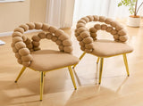 Set of 2 Modern Velvet Dining Chair with Bubble Back, Accent Chair with Gold Metal Legs, Upholstered W3875P446131
