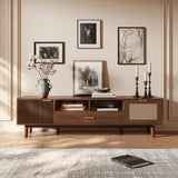 Wood Fashionable TV Stand for 75" TVs, TV Cabinet with Soft-Closing Door and Drop-Down Door Cabinet, N710P257619P