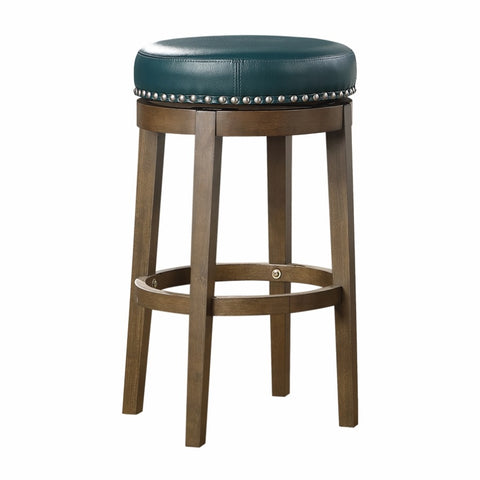 ZUN Round Swivel Bar Stools Set of 2, Green Faux Leather 360-degree Swivel Seat Nailhead Trim Solid Wood B011P201568