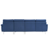 280 *140 *86cm L-Shaped Glossy With Iron Legs 4-Seater Indoor Modular Sofa Blue 39637308