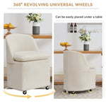 ZUN 058-Set of 2 Chenille Fabric Dining Chairs With Universal Wheels,Beige W527P242552