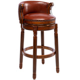 Seat height 29.5'' Cow top Leather Wooden Bar Stools, 360 Degree Swivel Bar Height Chair with Backs W2195135485