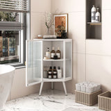 ZUN 22.25 " Floor Coner Cabinet with Tempered Glass Door & Storage Shelves for Bathroom, Living Room, W757130159