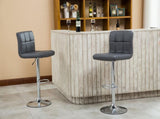 Swivel Faux Leather Adjustable Hydraulic Bar Stool, Set of 2, Gray T2574P164841