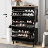 ON-TREND Narrow Design Tipping Bucket Shoe Cabinet with 3 Flip Drawers, Wood Grain Pattern Top WF308731AAB