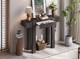 TREXM Rustic Minimalist Console Table with Hidden Drawer, Side Power Outlet,Wood Entryway Table for N715P361518P