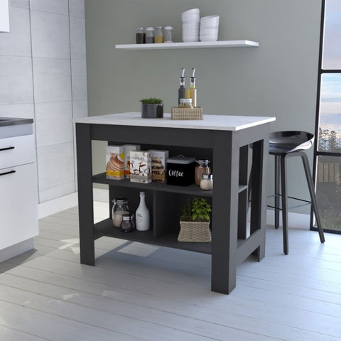 ZUN Brooklyn Kitchen Island, Three Concealed Shelves B128P148877