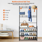 ZUN Entryway Coat Hat Rack Shoe Storage Shelf 5 Tier Shoe Rack Freestanding Hall Tree Garment Hanger 14015095