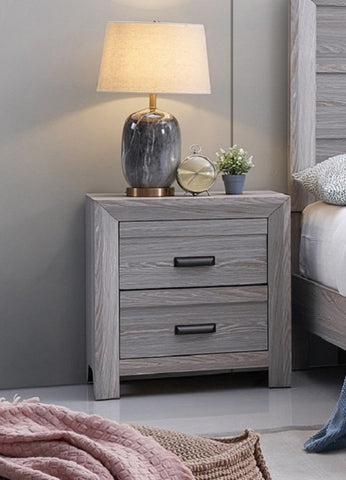 ZUN 1pc Contemporary Nightstand End Table with Two Storage Drawers Gray Rustic Finish Bedroom Wooden B011P163877